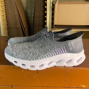 SKECHERS GO Walk Women's 7.5 Slip-On Gray Lavender Comfort Walking Shoes 125117